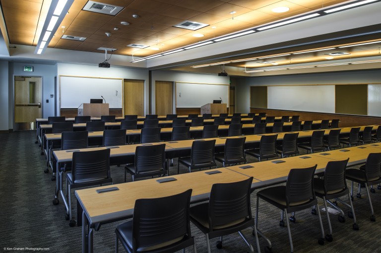 Brightly lit classroom