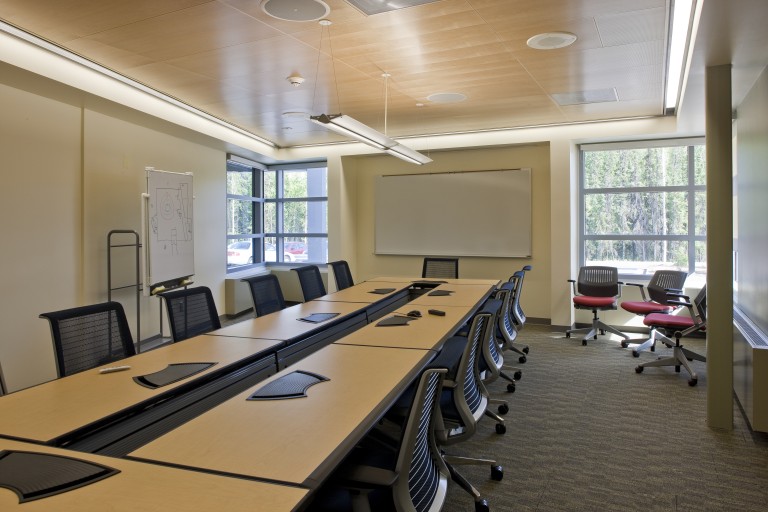 Dimly lit conference room