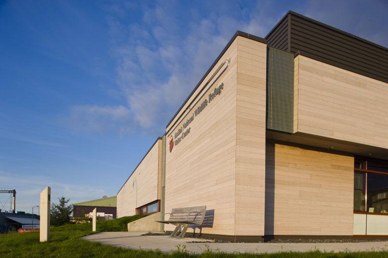 Building with wood and metal paneled walls